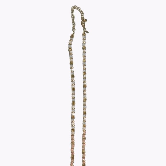 Chicos Retro Orange White Beaded Gold Tone Long Statement Necklace Jewelry Women - Picture 2 of 8